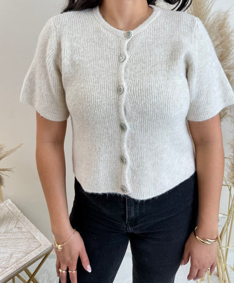 Kurzarm Strickjacke Beige