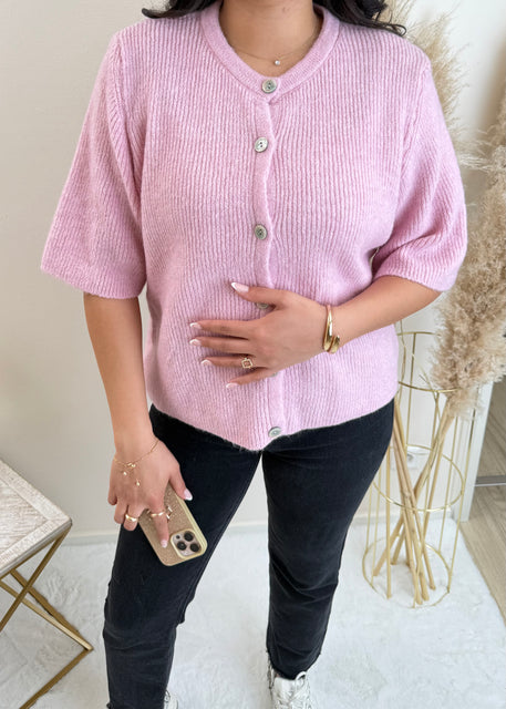 Kurzarm Strickjacke Rosa