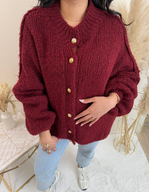 Oversize-Strickjacke Bordeaux