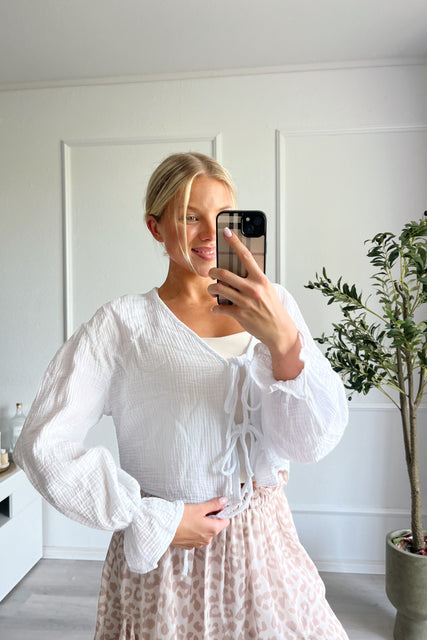 Musselin Schleifen Bluse Weiß