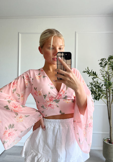 Binde Oberteil Blumen Print Rosa