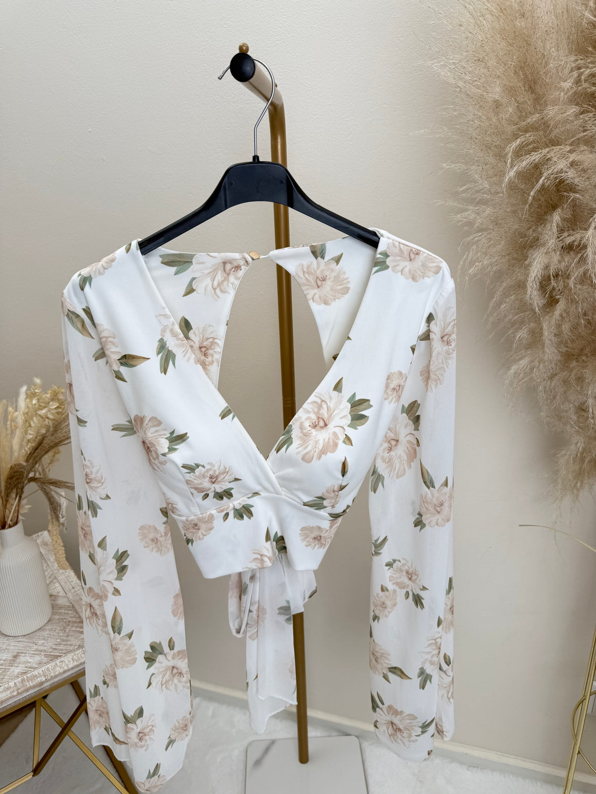 Binde Weiss Binde Oberteil Blumen Print Weiß – FEMZO