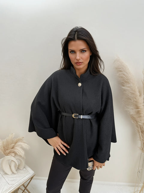 Poncho mit Gürtel Schwarz