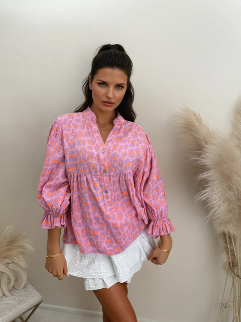 Musselin Oversize Bluse Leo Flieder